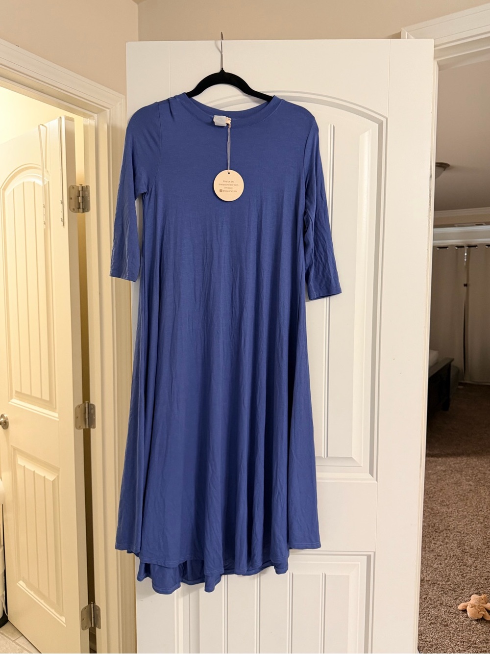 Iconic Luxe  Blue Midi Swing Dress - Comfortable 3/4 Sleeves